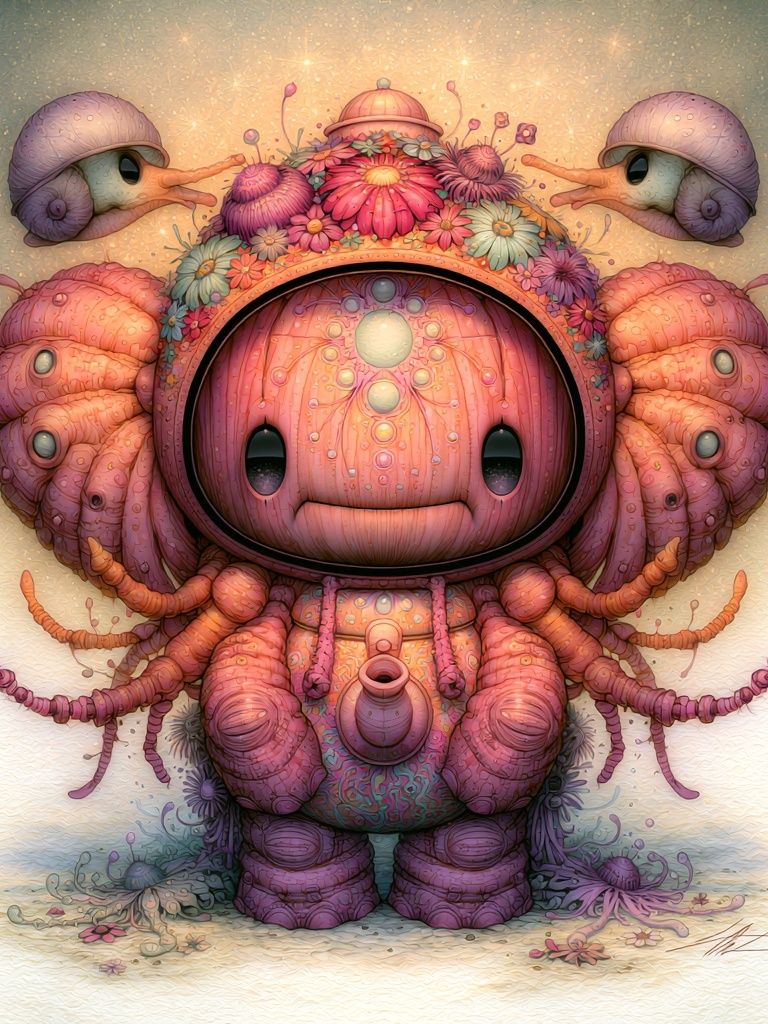 Floral Astronaut Creature Illustration Poster. poster detail