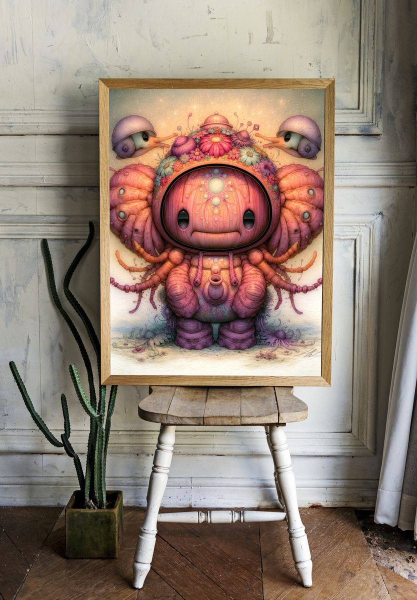 Floral Astronaut Creature Illustration Poster. — room view 1