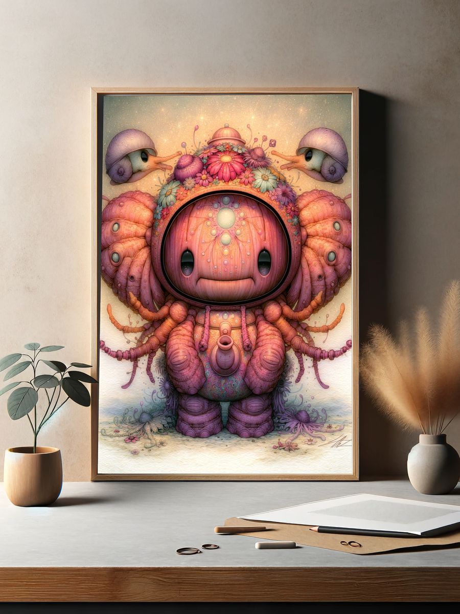 Floral Astronaut Creature Illustration Poster. — room view 2