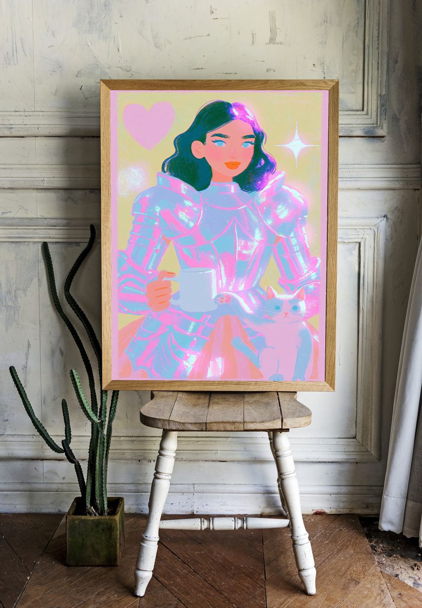 Pastel Knight Girl Illustration Poster. — room view 1