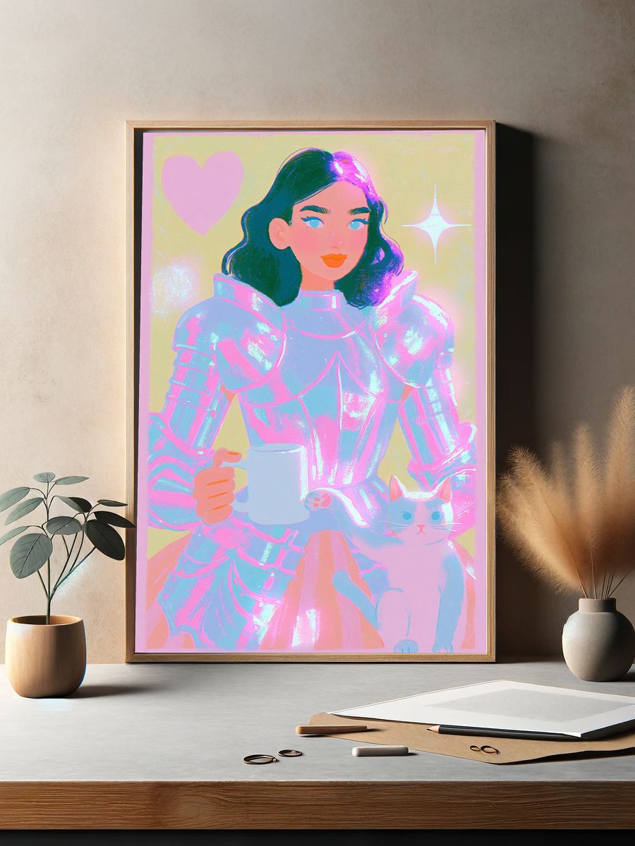 Pastel Knight Girl Illustration Poster. — room view 2