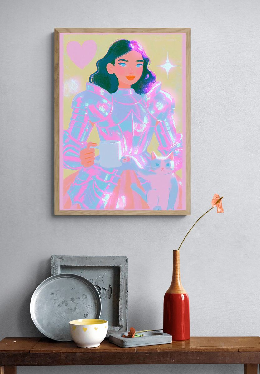 Pastel Knight Girl Illustration Poster. — room view 3