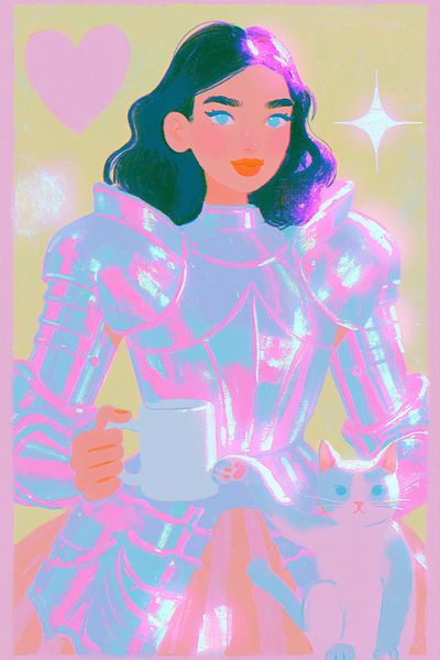 Pastel Knight Girl Illustration Poster. poster