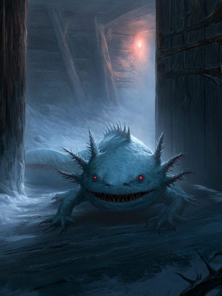 Ice Cave Axolotl Fantasy Poster. poster — illustration art