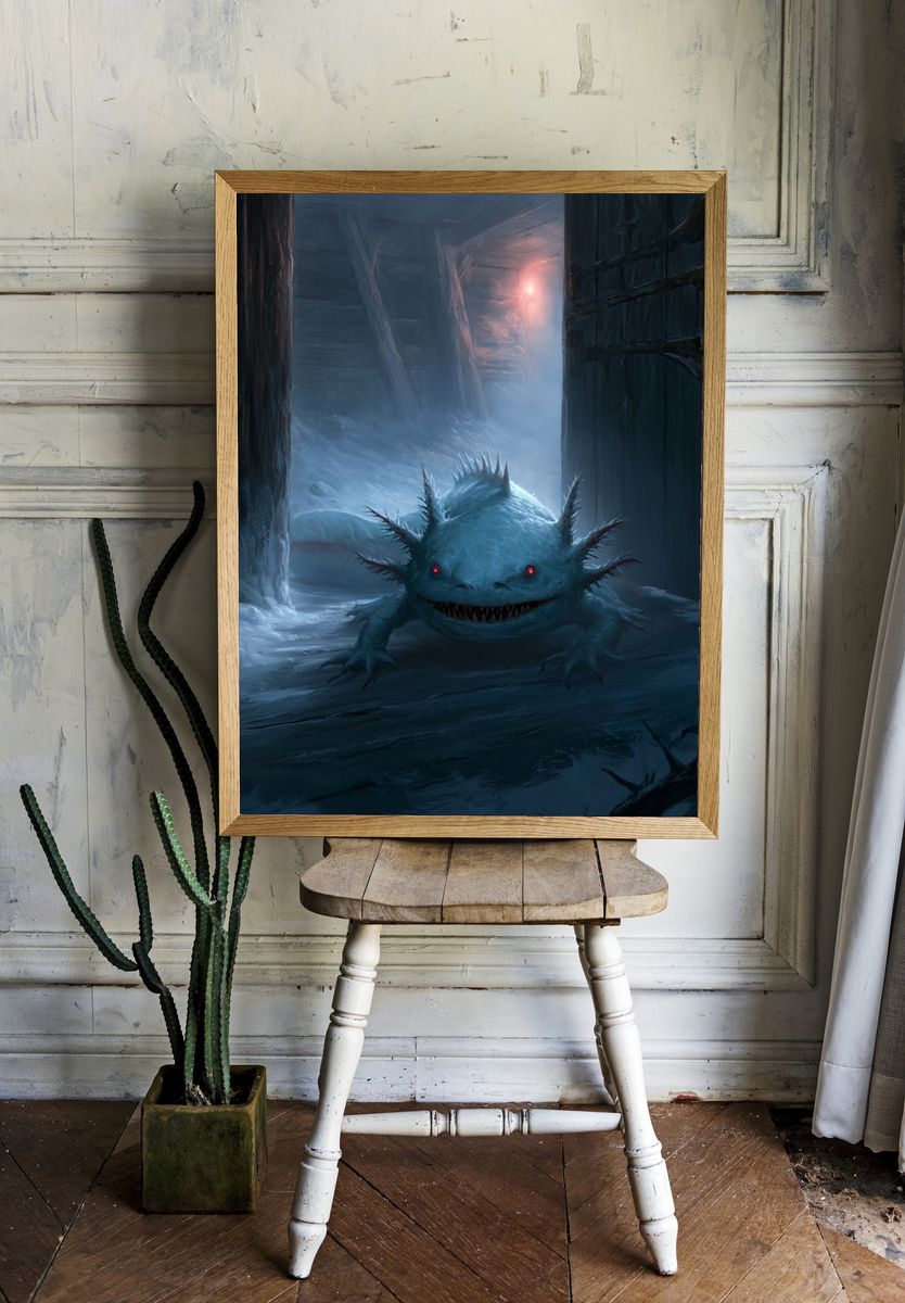 Ice Cave Axolotl Fantasy Poster. room preview