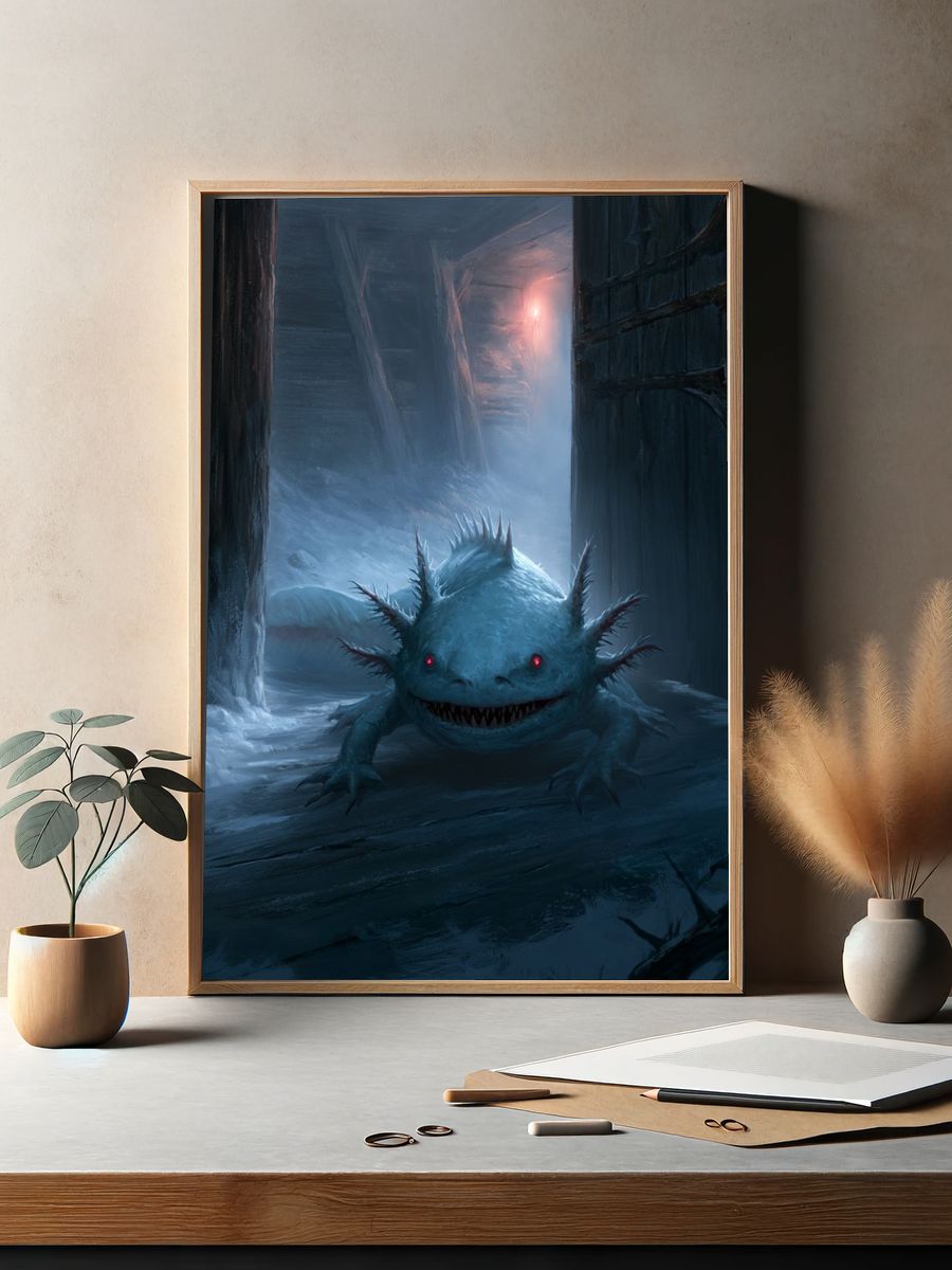 Ice Cave Axolotl Fantasy Poster. — room view 2
