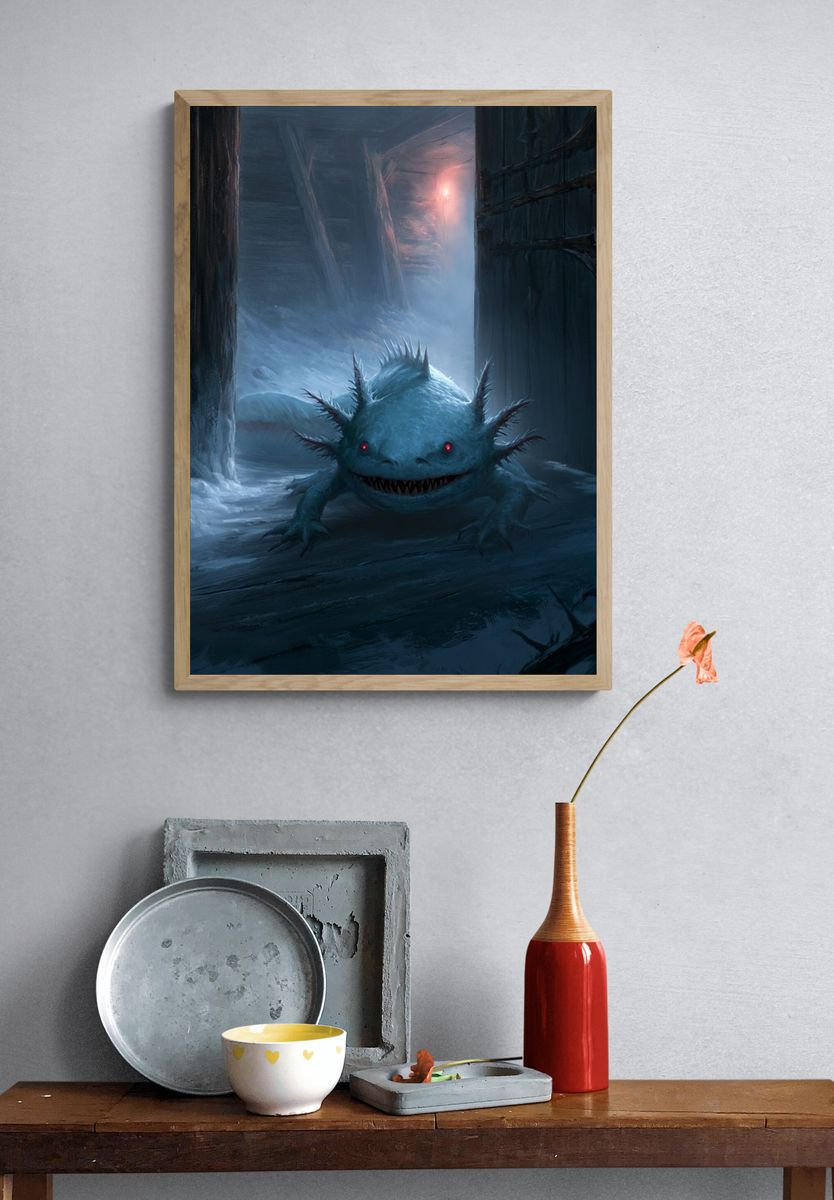 Ice Cave Axolotl Fantasy Poster. — room view 3