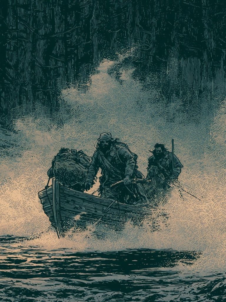 Stormy Boat Crossing Illustration Poster. poster — illustration art