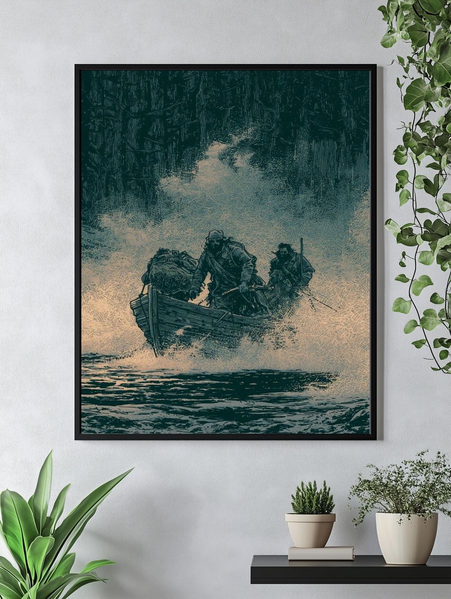 Stormy Boat Crossing Illustration Poster. — room view 4