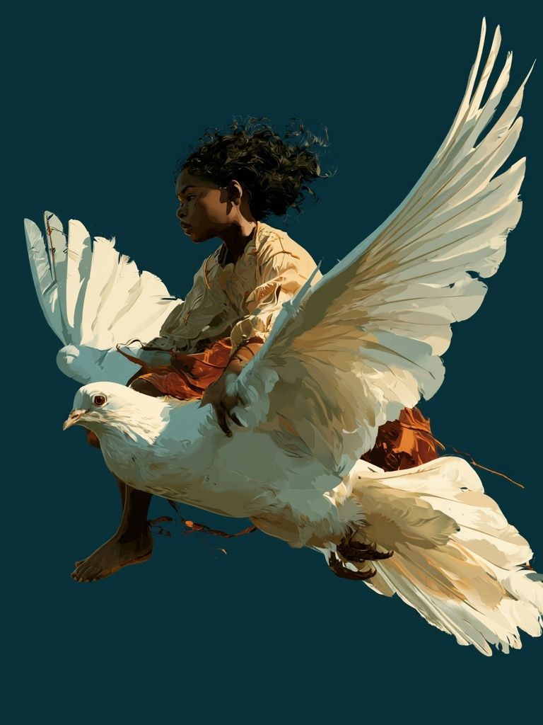 Girl on Dove Digital Art Poster. poster — illustration art