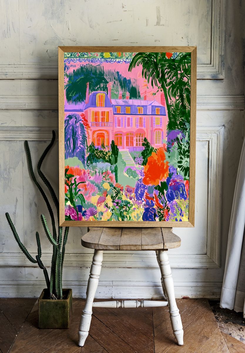 Pastel Garden Manor Illustration Poster. room preview