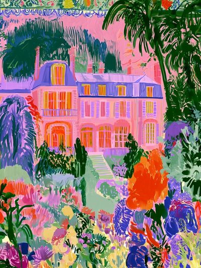 Pastel Garden Manor Illustration Poster. poster