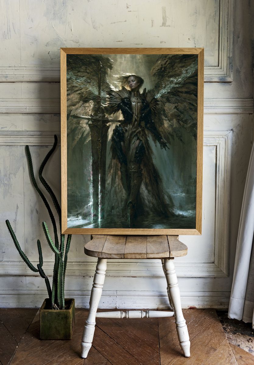 Winged Warrior Fantasy Print. room preview