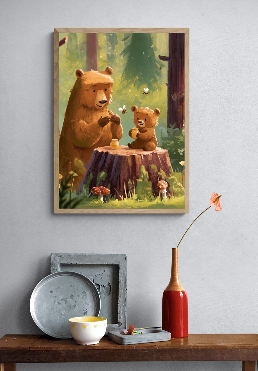 Forest Bears Illustration Poster. — room view 3