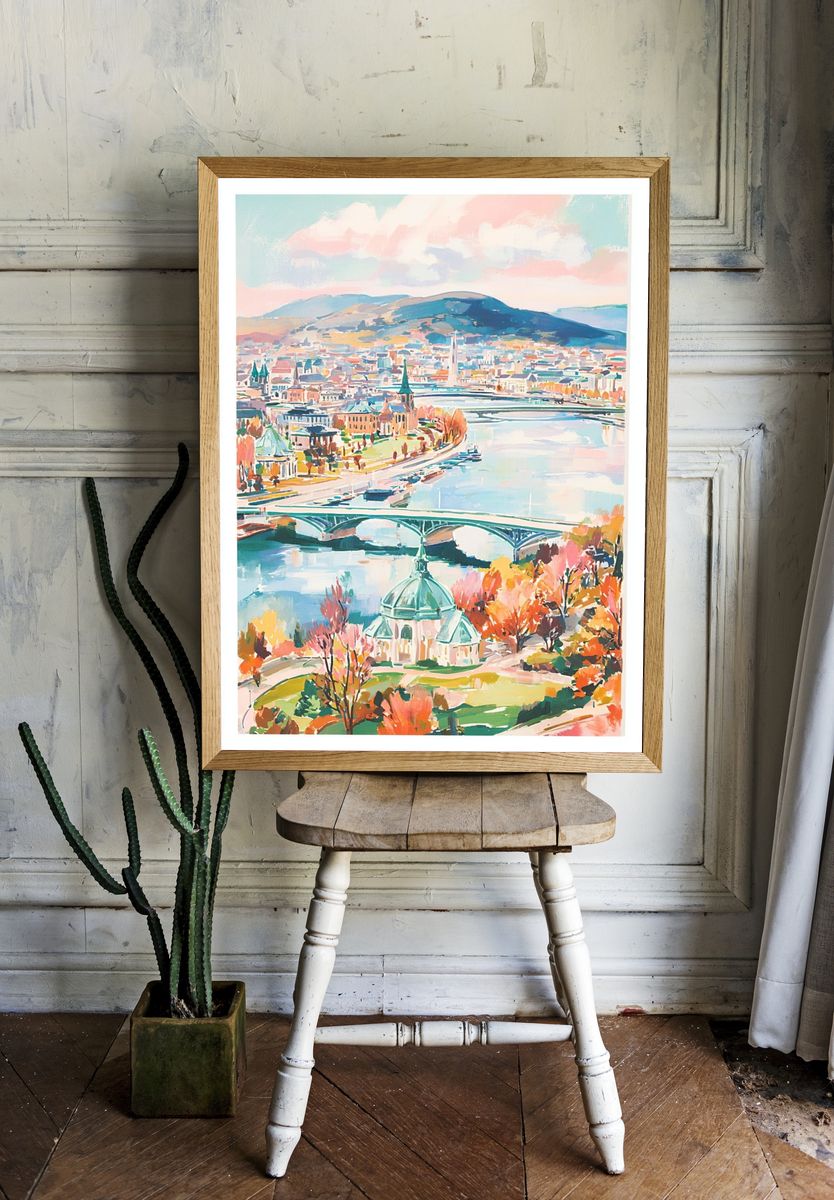 Autumn City Riverscape Illustration Poster. room preview