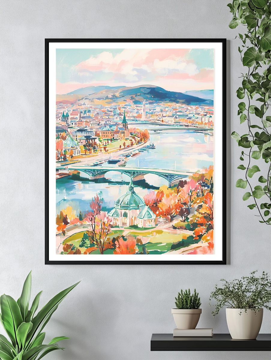 Autumn City Riverscape Illustration Poster. — room view 4