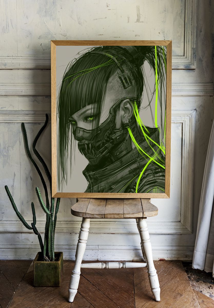 Cyberpunk Portrait Illustration Poster. — room view 1