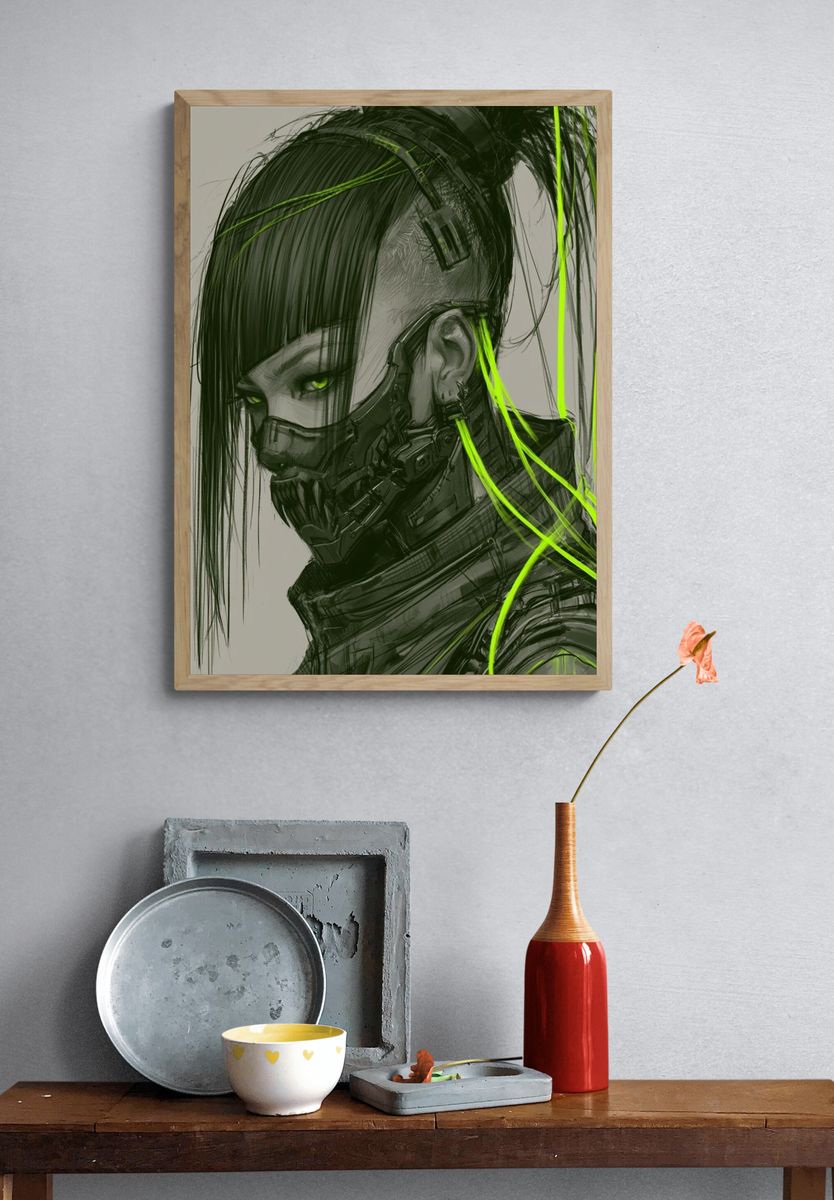 Cyberpunk Portrait Illustration Poster. — room view 3