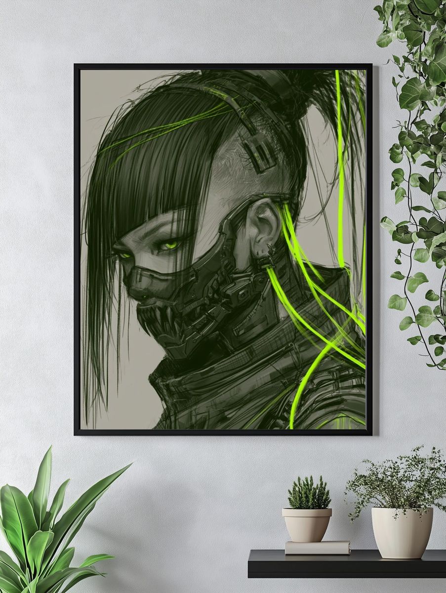 Cyberpunk Portrait Illustration Poster. — room view 4