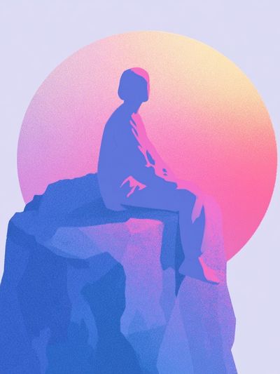 Dreamy Figure on Rock Illustration Poster. poster