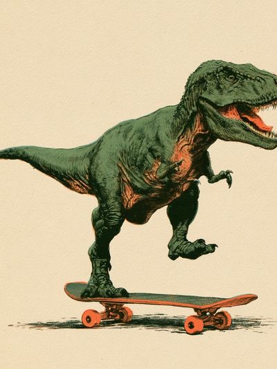 Skateboarding T-Rex Illustration Poster.