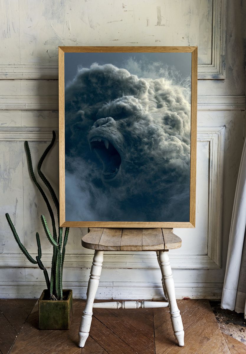 Roaring Cloud Beast Illustration Poster. room preview