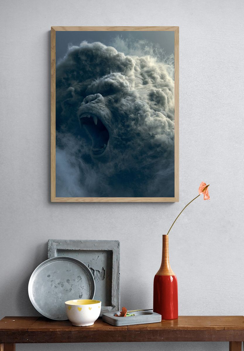 Roaring Cloud Beast Illustration Poster. — room view 3