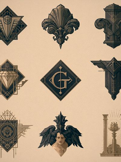 Art Deco Emblems Illustration Poster. poster