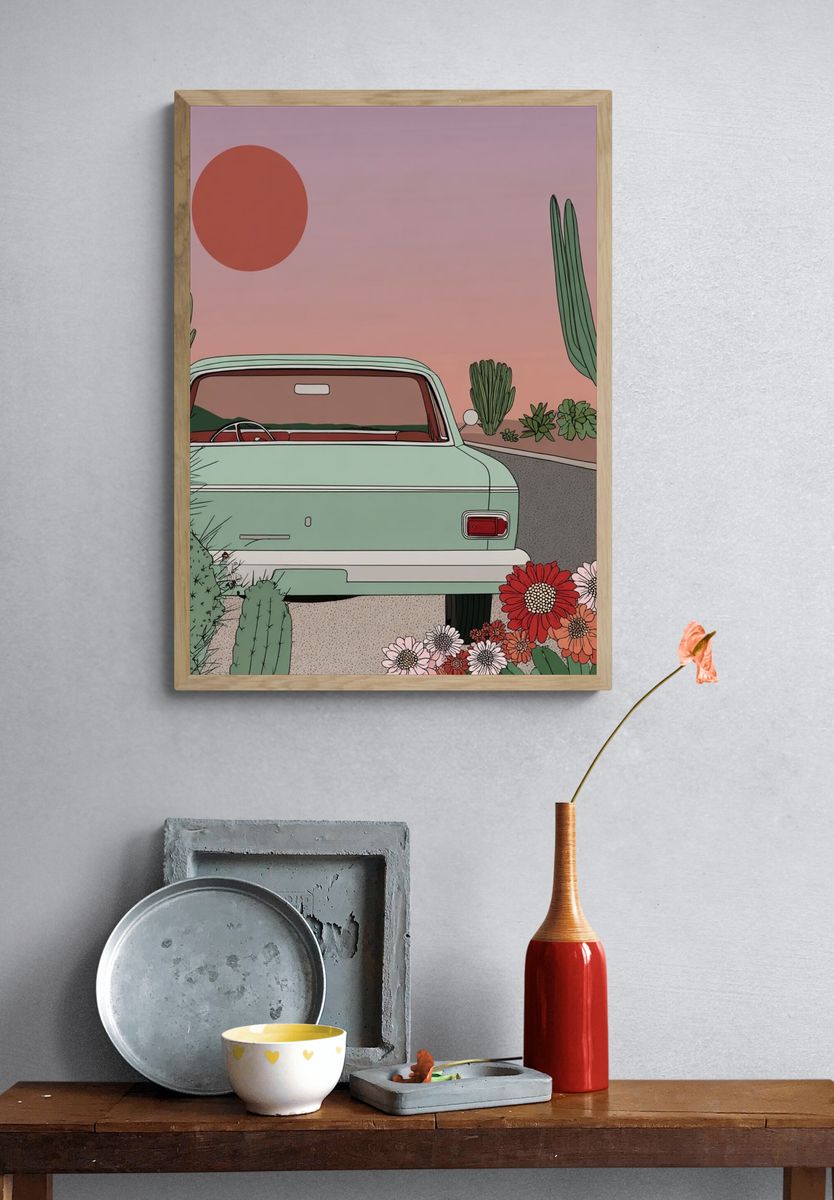 Desert Drive Illustration Poster. — room view 3