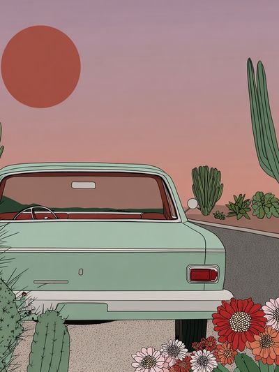 Desert Drive Illustration Poster.