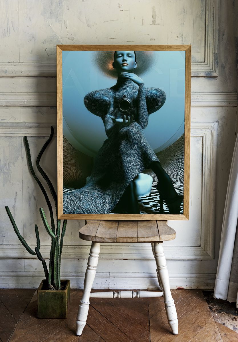 Surreal Futuristic Figure Print. room preview