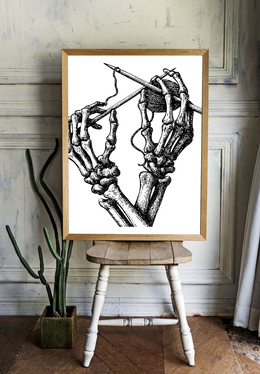 Skeleton Hands Illustration Poster. — room view 1