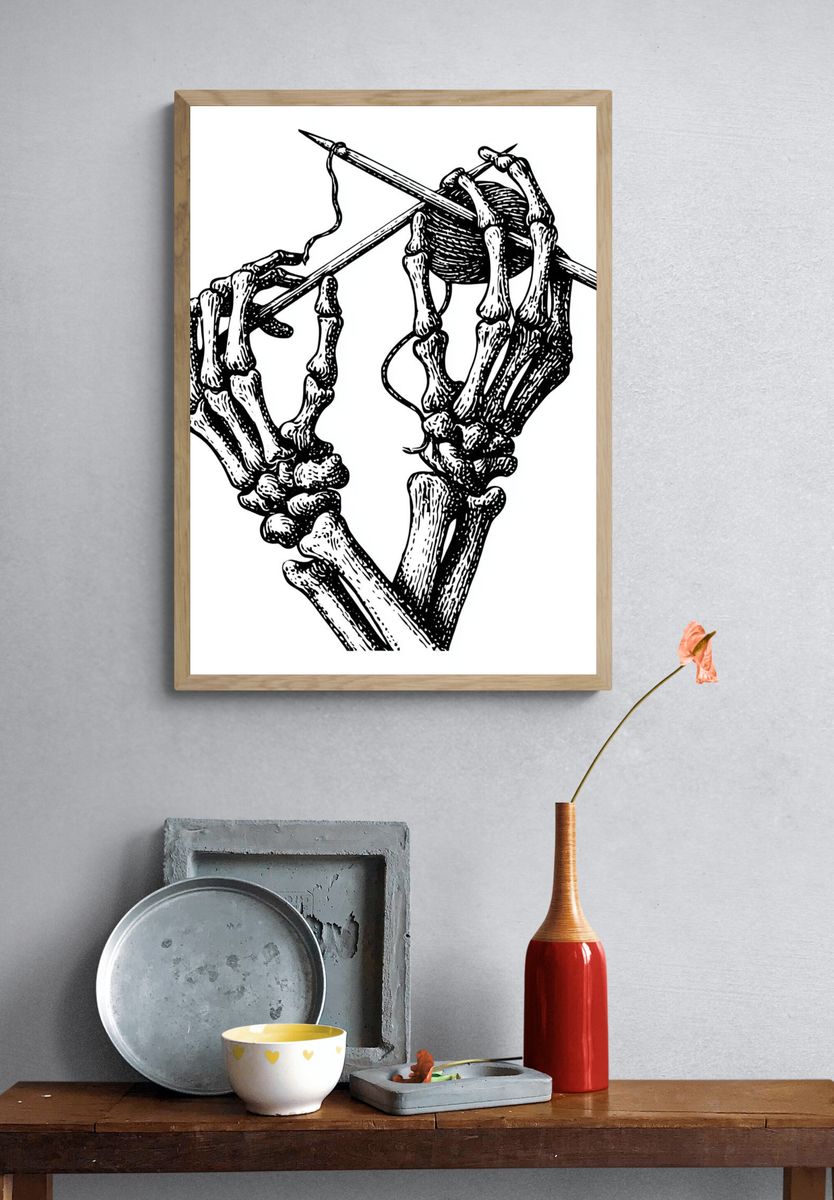 Skeleton Hands Illustration Poster. — room view 3