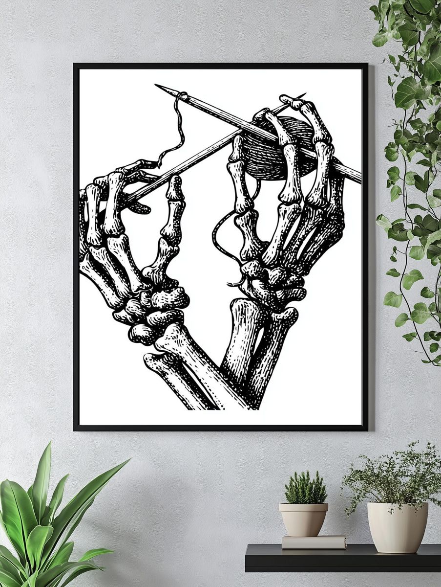 Skeleton Hands Illustration Poster. — room view 4