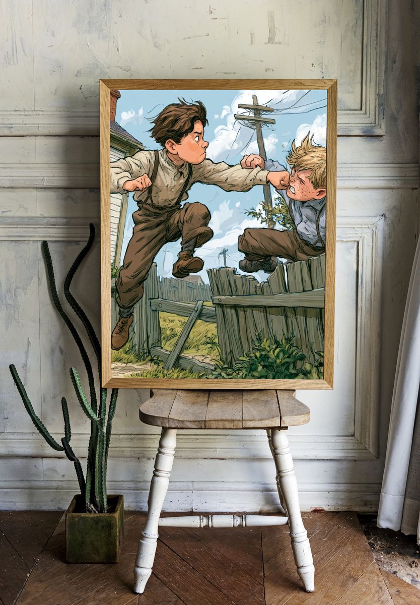 Boyhood Fence Fight Illustration Poster. room preview