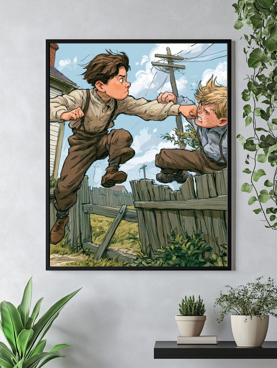 Boyhood Fence Fight Illustration Poster. — room view 4
