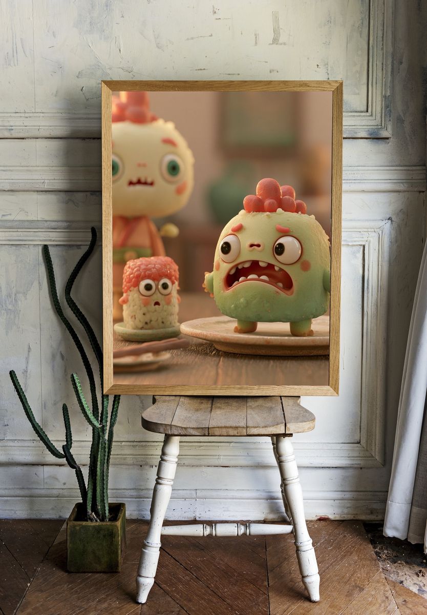 Cute Monster Figurines Illustration Poster. room preview