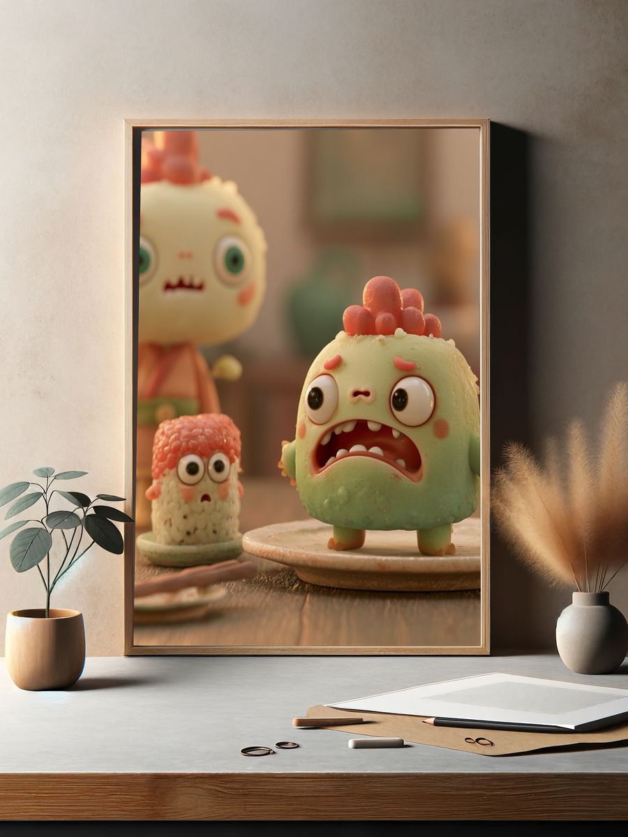 Cute Monster Figurines Illustration Poster. — room view 2