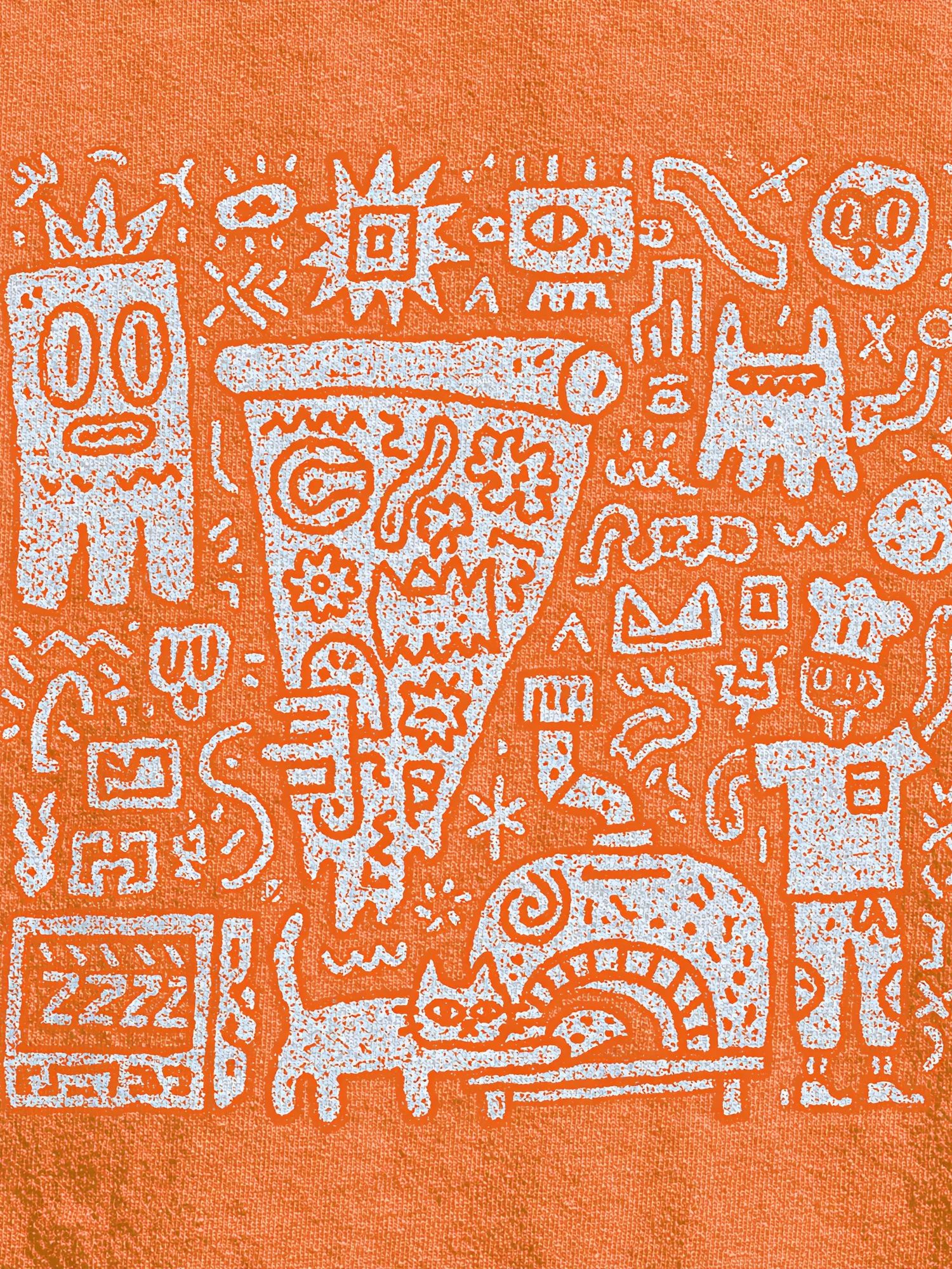Orange Doodle Faces Abstract Poster. poster detail