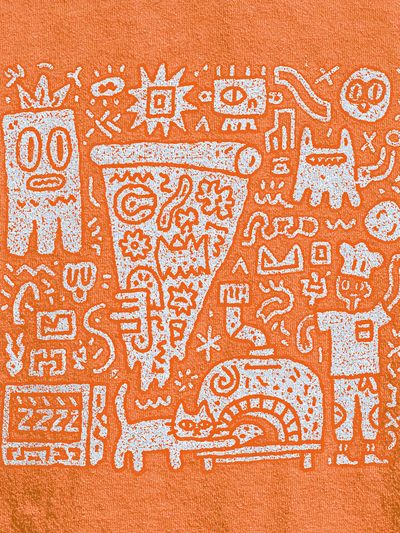 Orange Doodle Faces Abstract Poster. poster