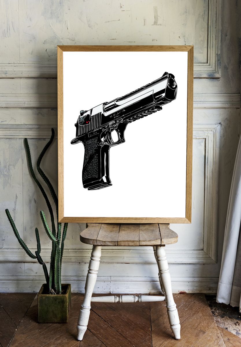 Handgun Line Art Poster. room preview