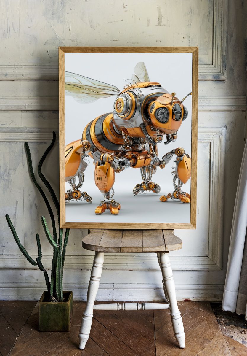 Mechanical Bee Digital Art Poster. — room view 1