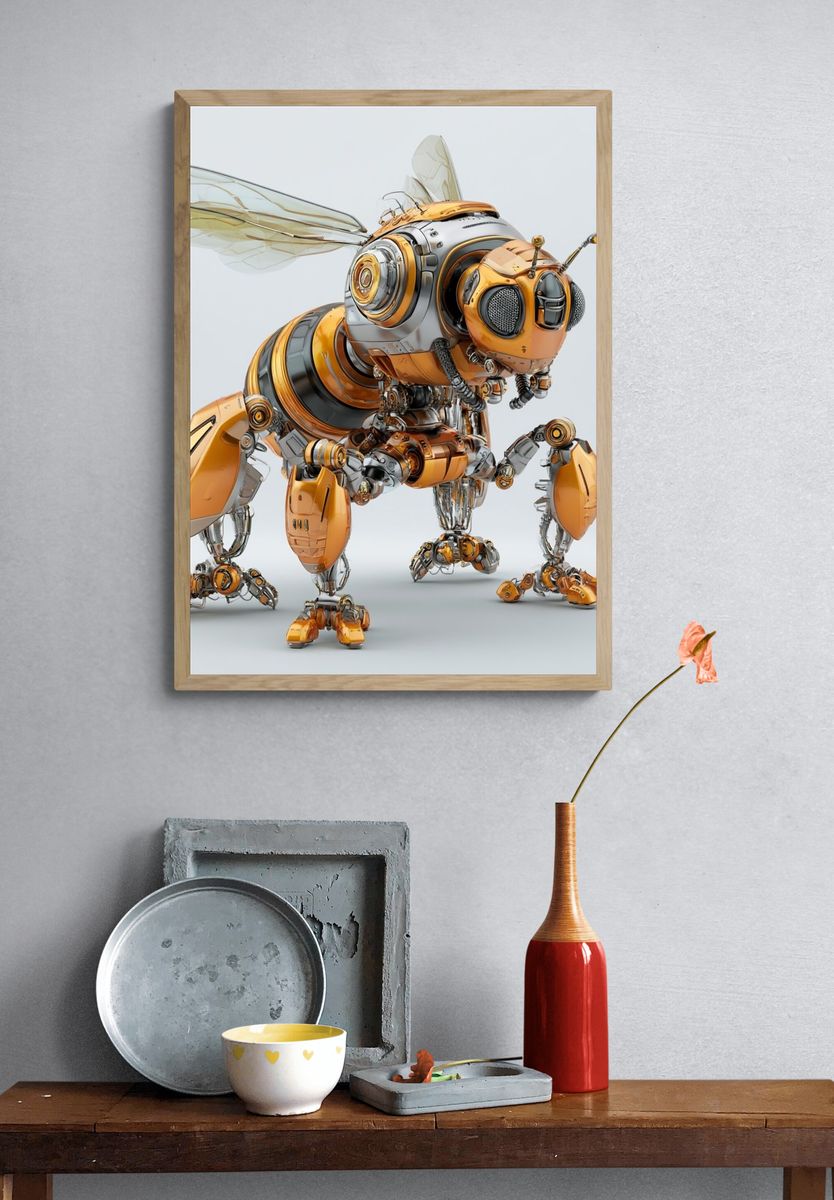 Mechanical Bee Digital Art Poster. — room view 3