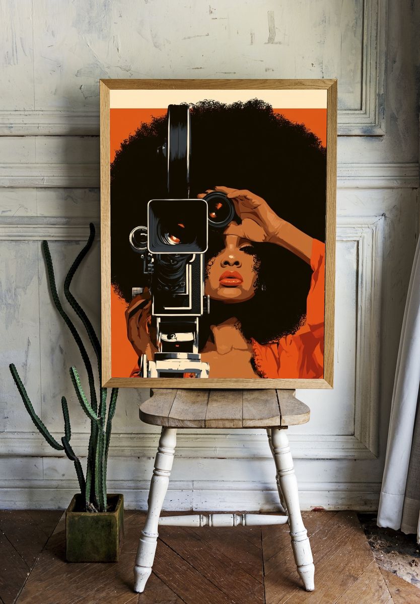 Afro Camera Portrait Illustration Poster. room preview