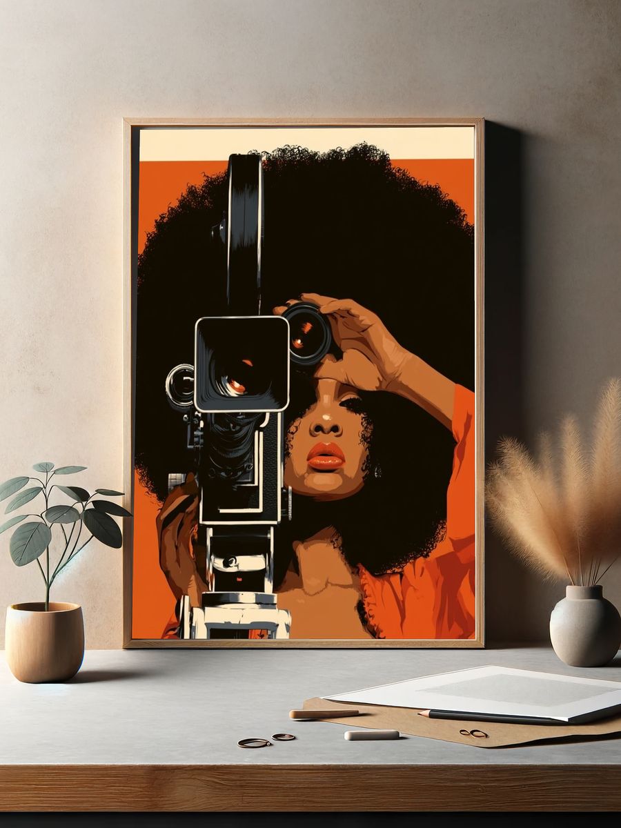 Afro Camera Portrait Illustration Poster. — room view 2
