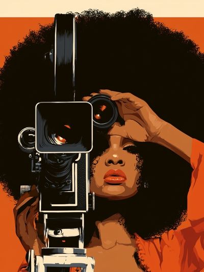 Afro Camera Portrait Illustration Poster.
