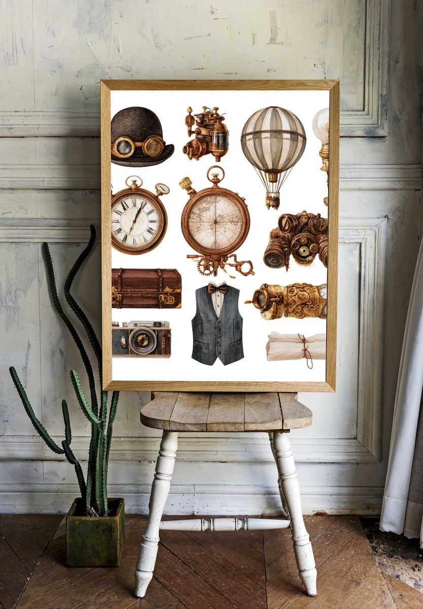 Steampunk Curiosities Illustration Poster. room preview