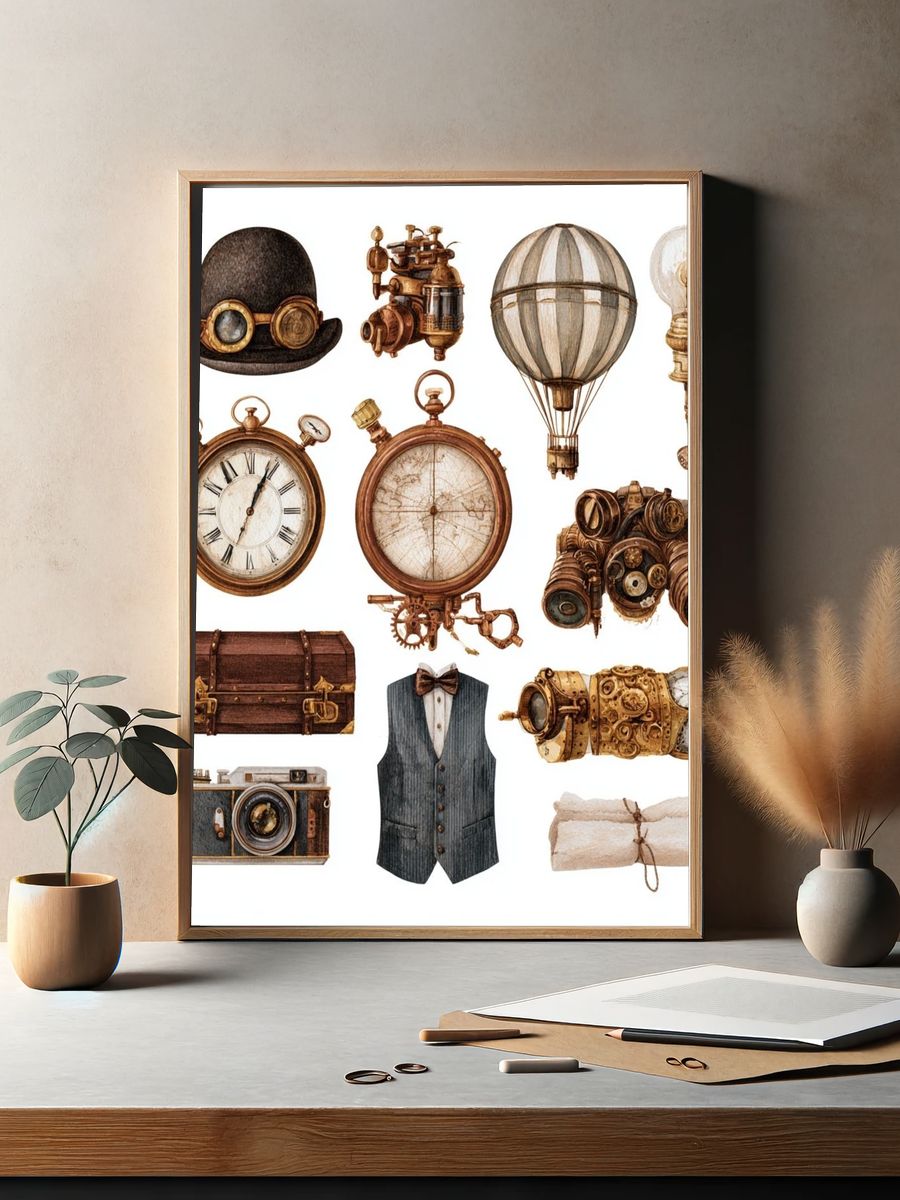 Steampunk Curiosities Illustration Poster. — room view 2