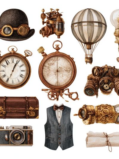 Steampunk Curiosities Illustration Poster.