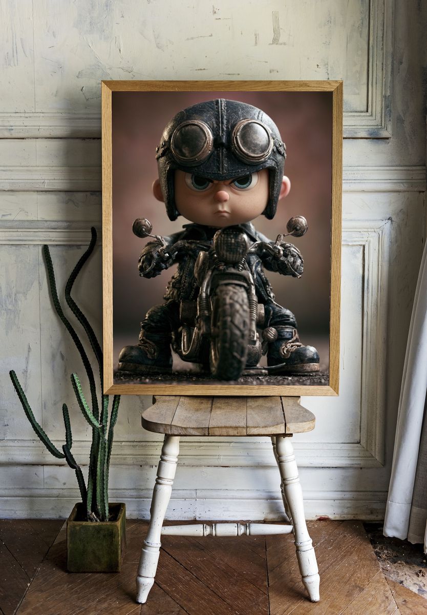 Gritty Biker Kid Illustration Poster. room preview